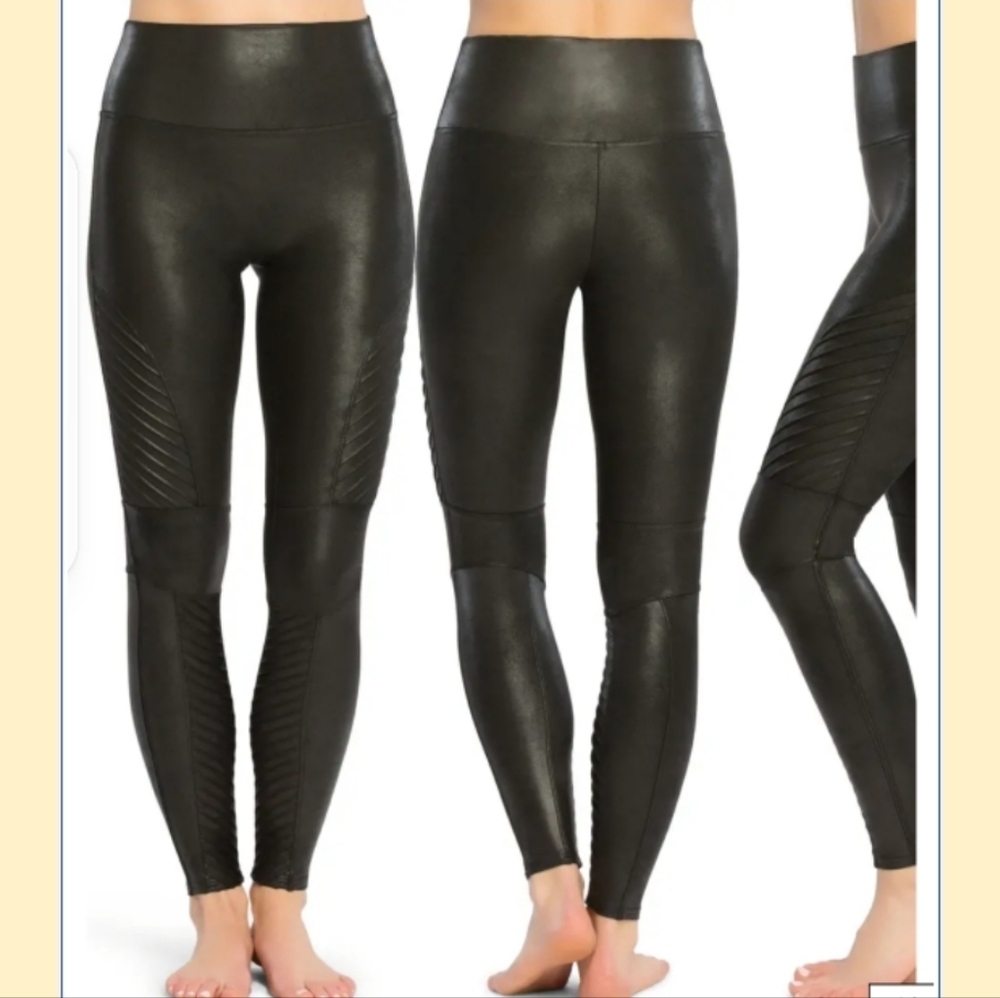 SPANX Faux Leather Edgy Moto Leggings Size small Fall Closet Staple